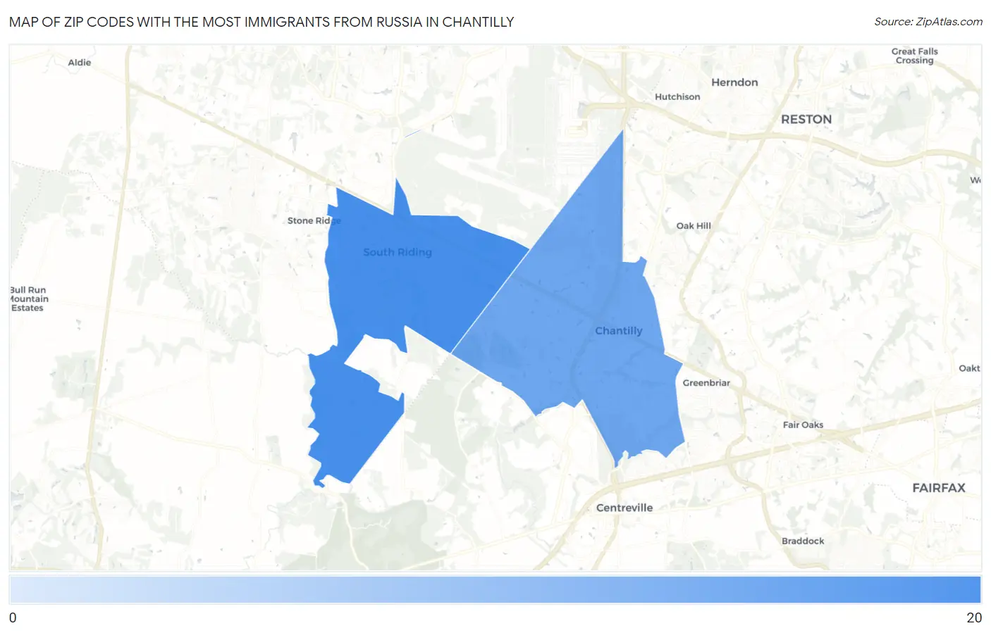 Zip Codes with the Most Immigrants from Russia in Chantilly Map