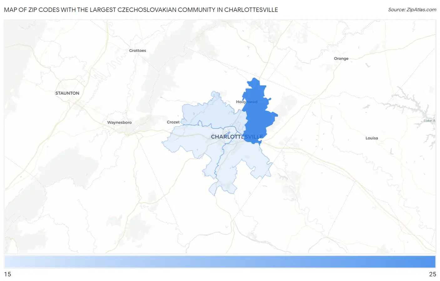 Zip Codes with the Largest Czechoslovakian Community in Charlottesville Map