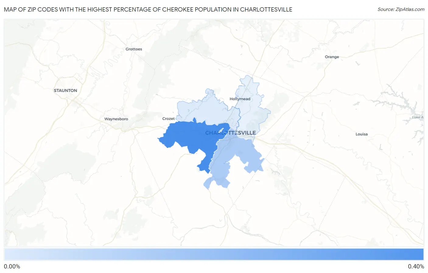 Zip Codes with the Highest Percentage of Cherokee Population in Charlottesville Map