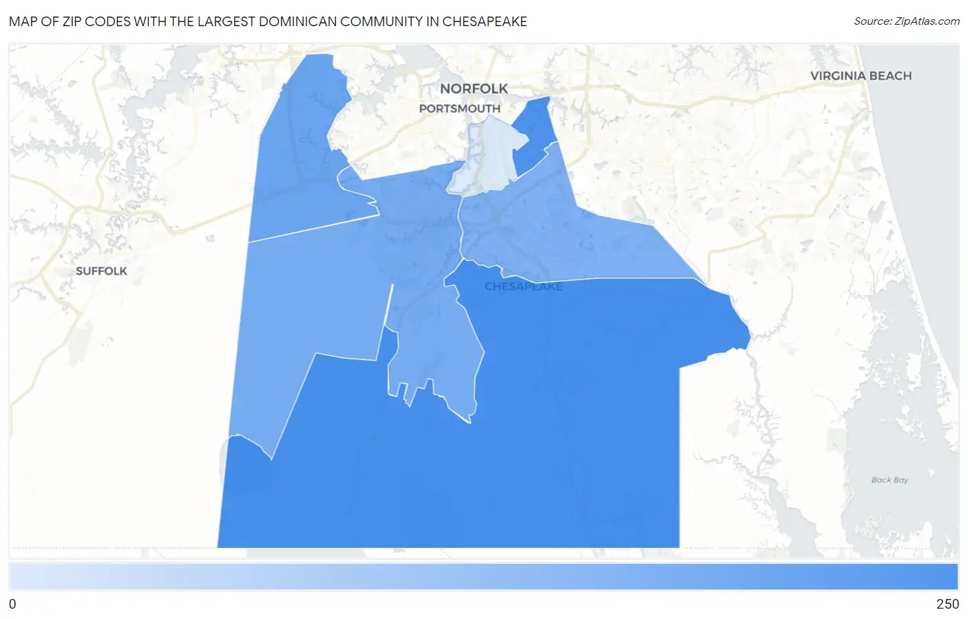 Zip Codes with the Largest Dominican Community in Chesapeake Map