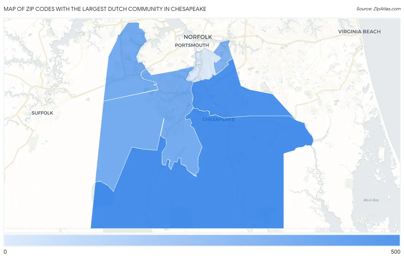 Zip Codes with the Largest Dutch Community in Chesapeake Map