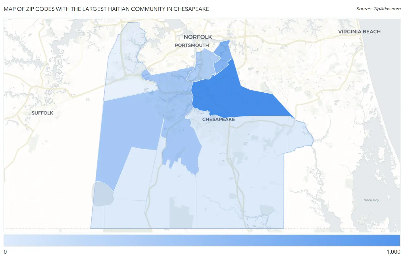 Zip Codes with the Largest Haitian Community in Chesapeake Map