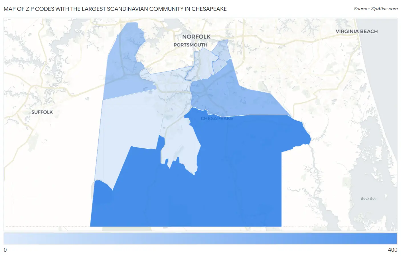 Zip Codes with the Largest Scandinavian Community in Chesapeake Map