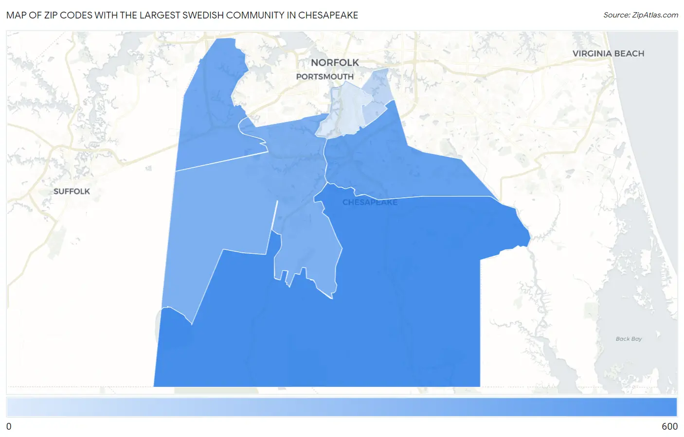 Zip Codes with the Largest Swedish Community in Chesapeake Map