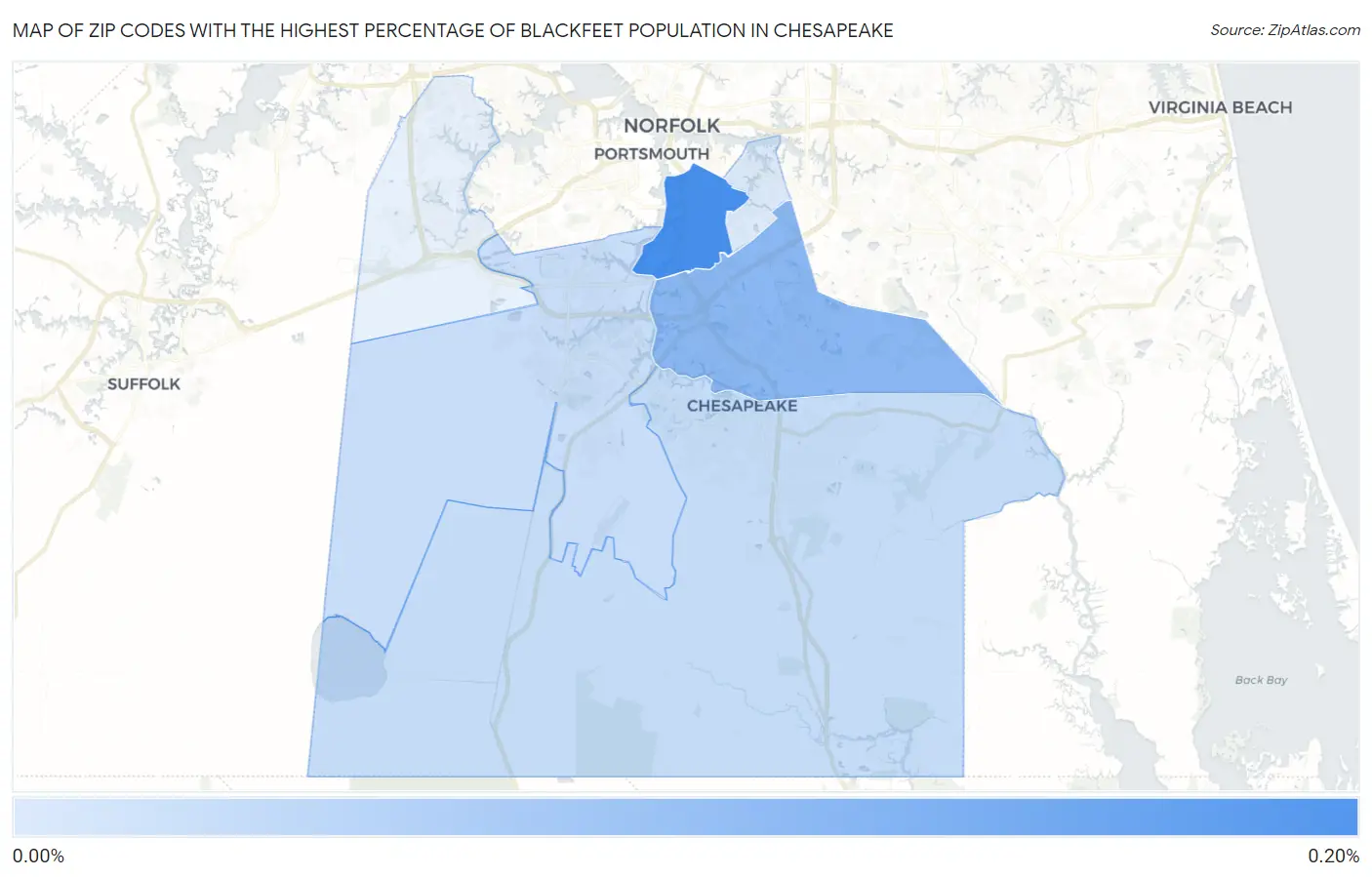 Zip Codes with the Highest Percentage of Blackfeet Population in Chesapeake Map