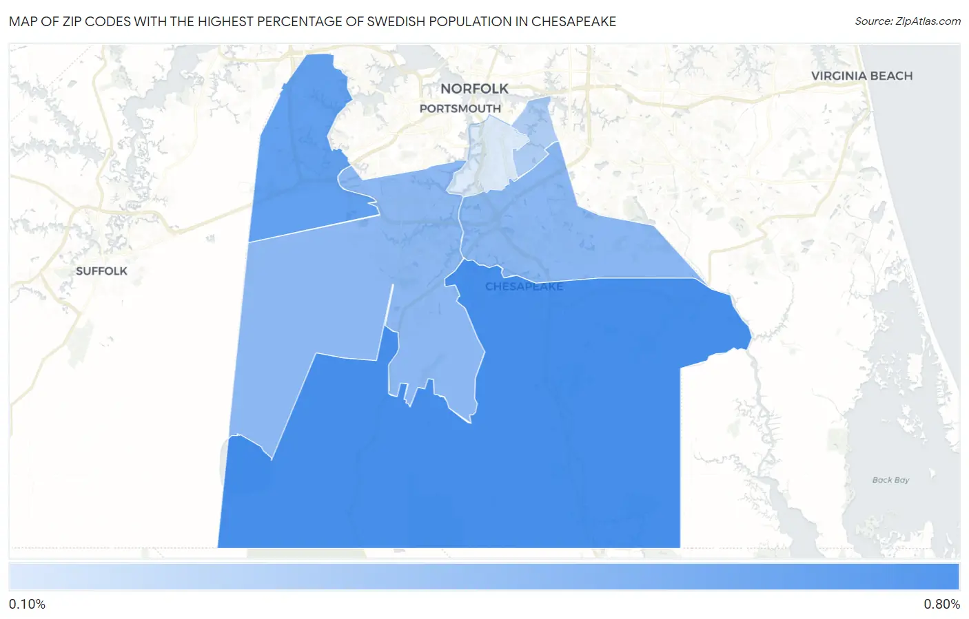 Zip Codes with the Highest Percentage of Swedish Population in Chesapeake Map
