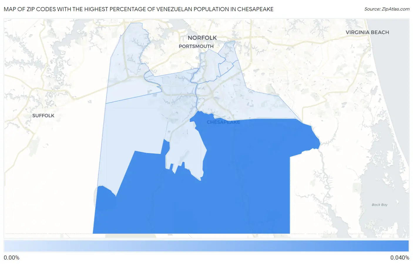 Zip Codes with the Highest Percentage of Venezuelan Population in Chesapeake Map