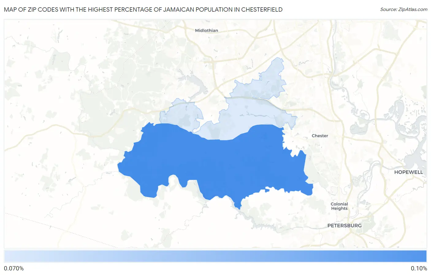 Zip Codes with the Highest Percentage of Jamaican Population in Chesterfield Map
