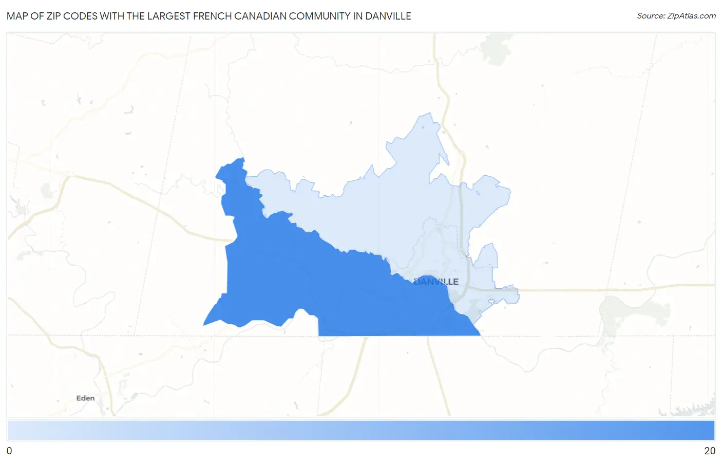Zip Codes with the Largest French Canadian Community in Danville Map