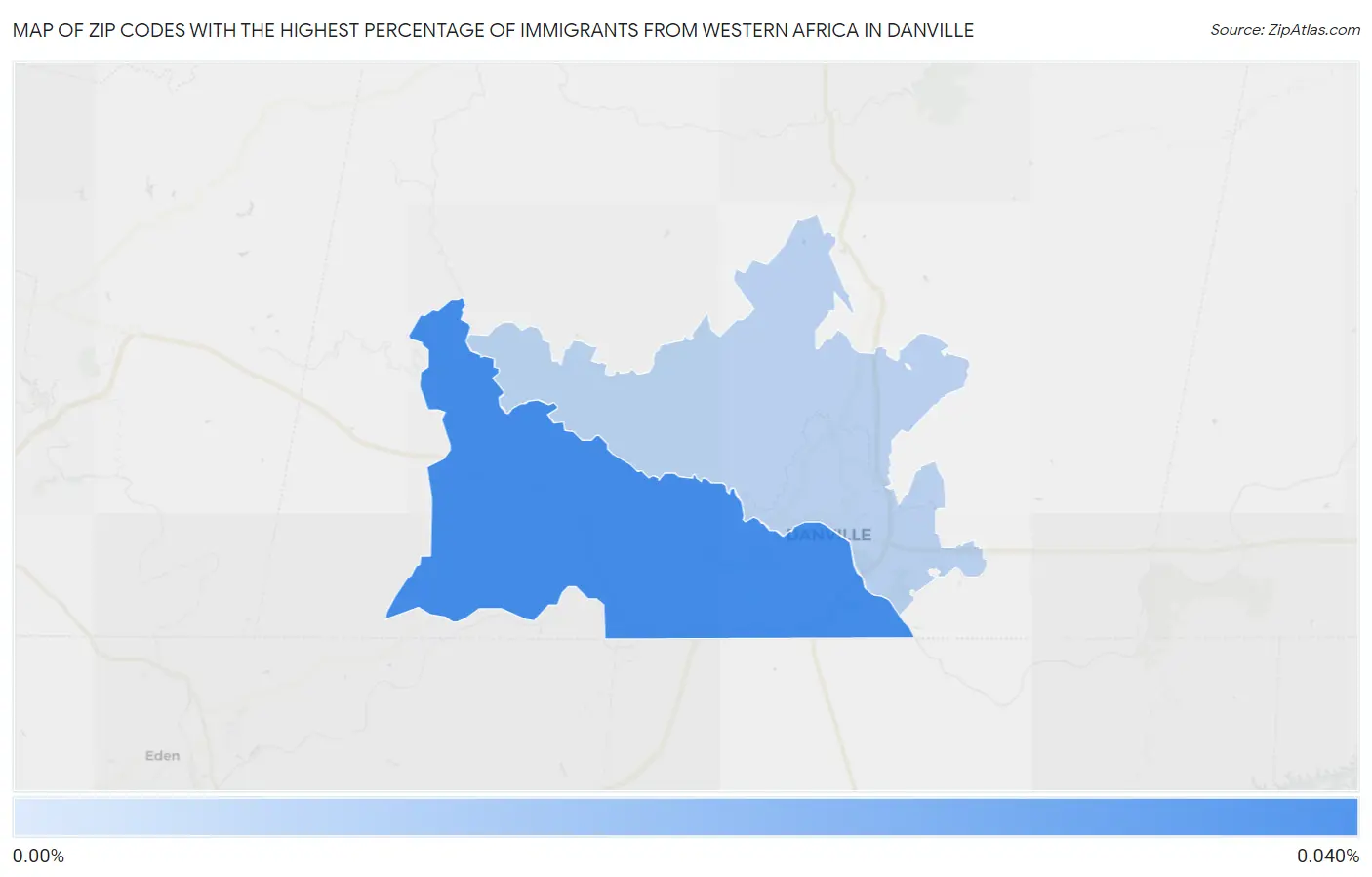 Zip Codes with the Highest Percentage of Immigrants from Western Africa in Danville Map