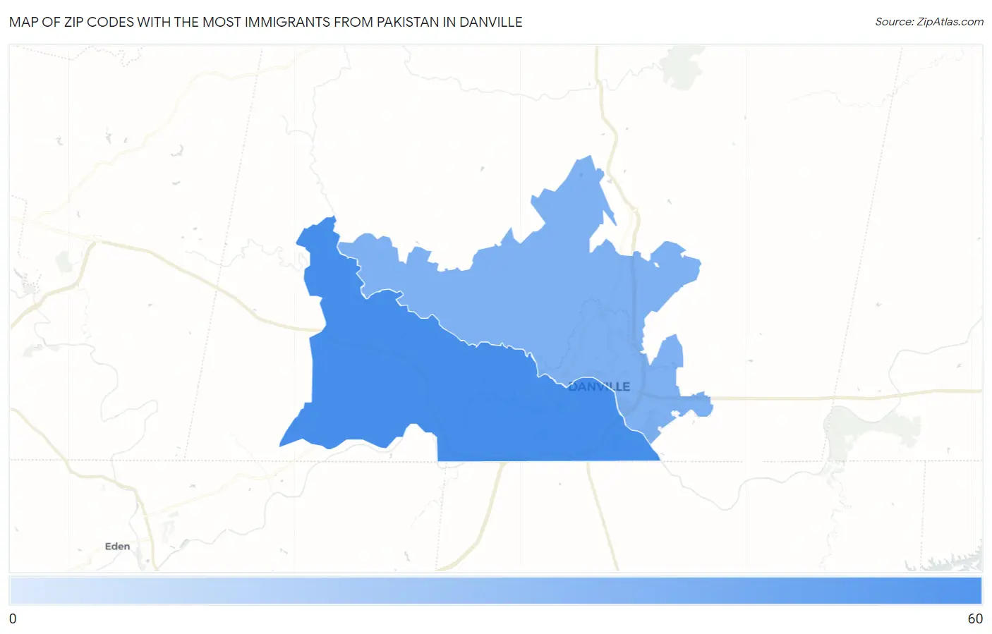 Zip Codes with the Most Immigrants from Pakistan in Danville Map