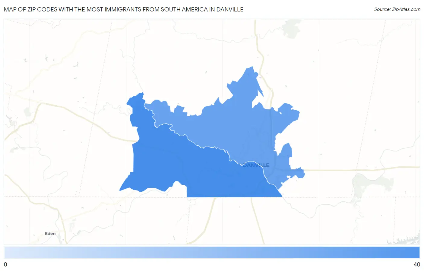 Zip Codes with the Most Immigrants from South America in Danville Map