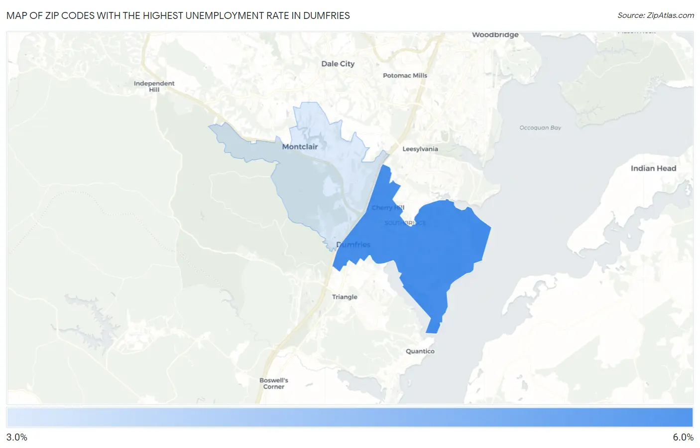 Zip Codes with the Highest Unemployment Rate in Dumfries Map