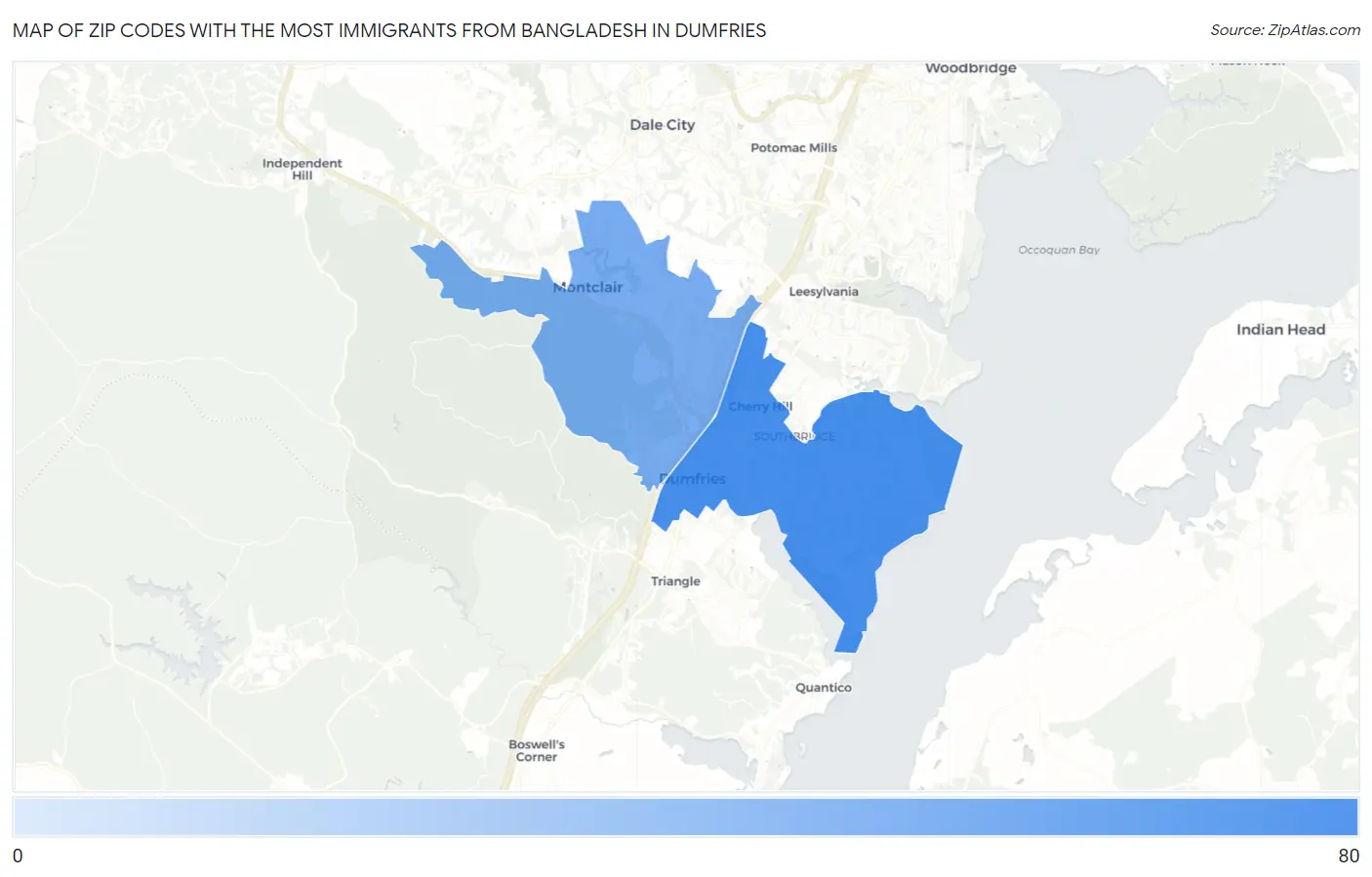 Zip Codes with the Most Immigrants from Bangladesh in Dumfries Map