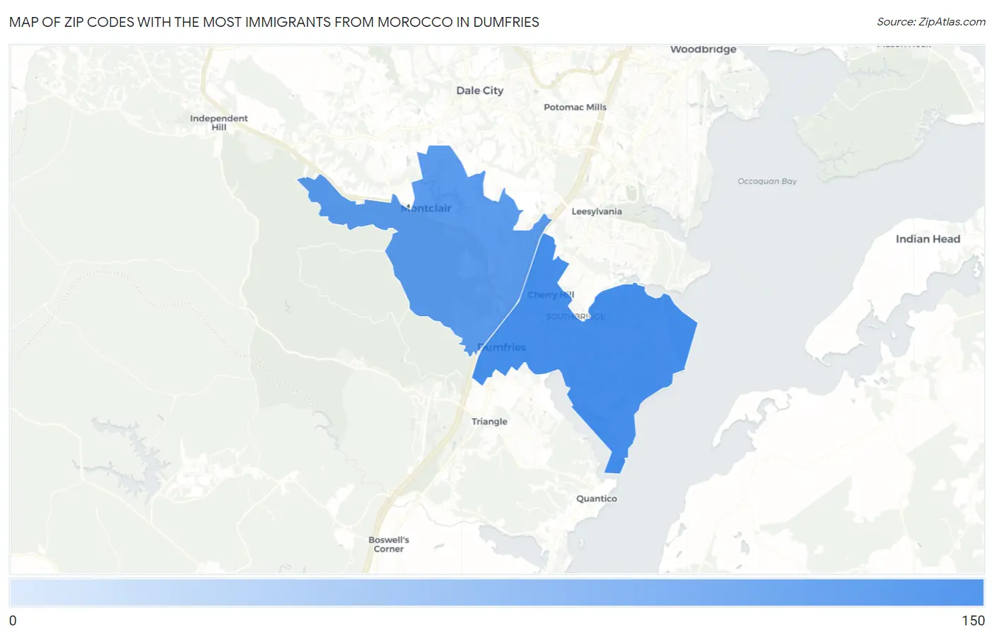 Zip Codes with the Most Immigrants from Morocco in Dumfries Map