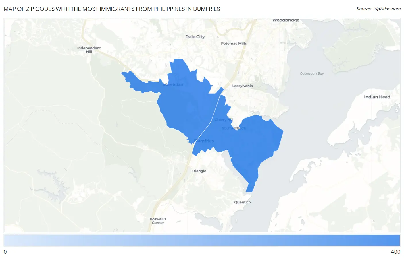 Zip Codes with the Most Immigrants from Philippines in Dumfries Map
