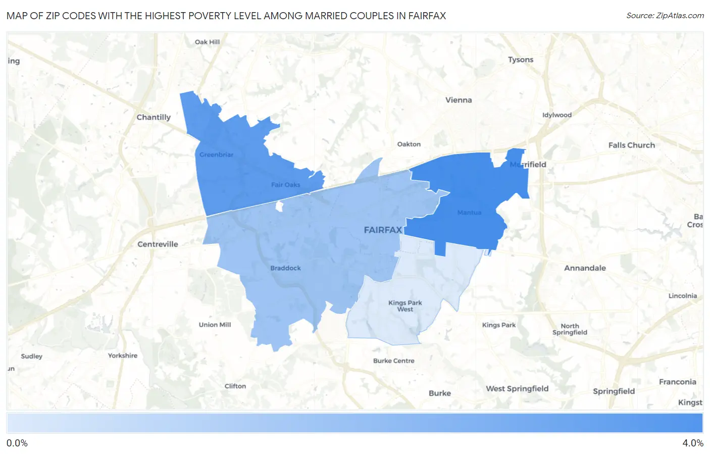 Zip Codes with the Highest Poverty Level Among Married Couples in Fairfax Map