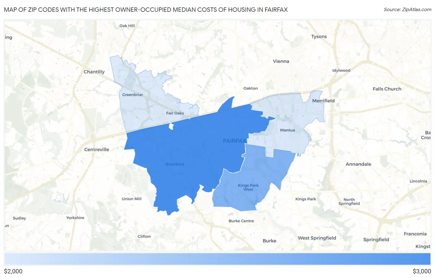Zip Codes with the Highest Owner-Occupied Median Costs of Housing in Fairfax Map