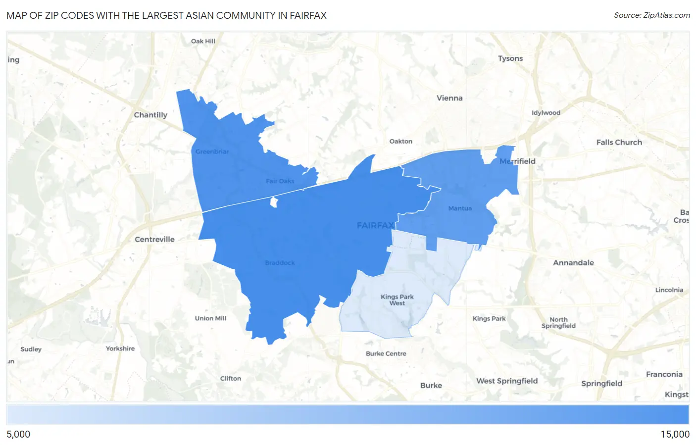 Zip Codes with the Largest Asian Community in Fairfax Map