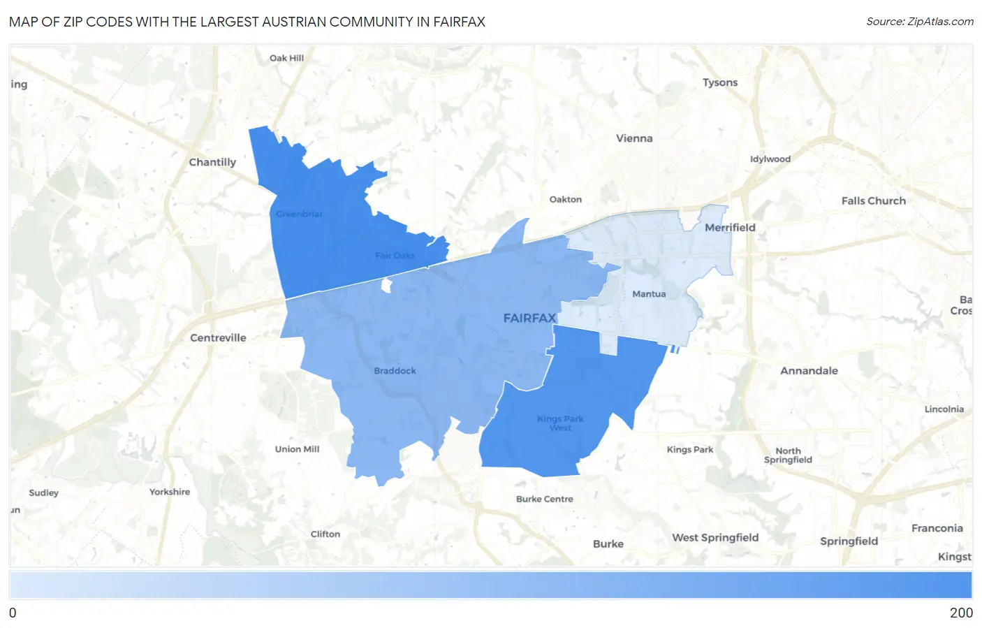 Zip Codes with the Largest Austrian Community in Fairfax Map