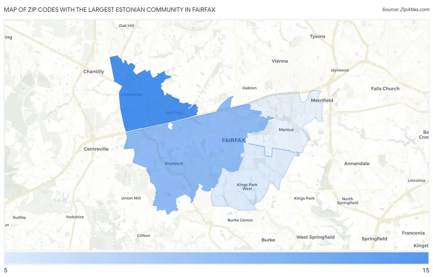 Zip Codes with the Largest Estonian Community in Fairfax Map