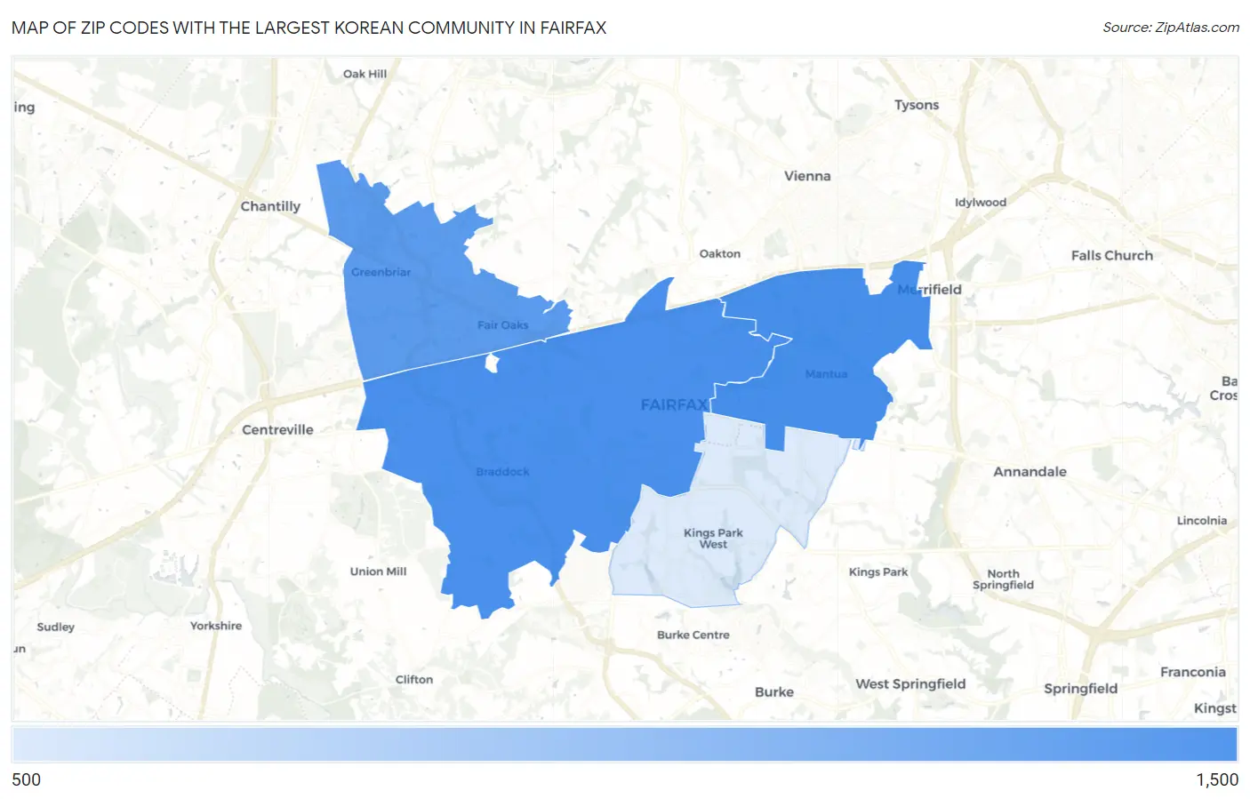 Zip Codes with the Largest Korean Community in Fairfax Map