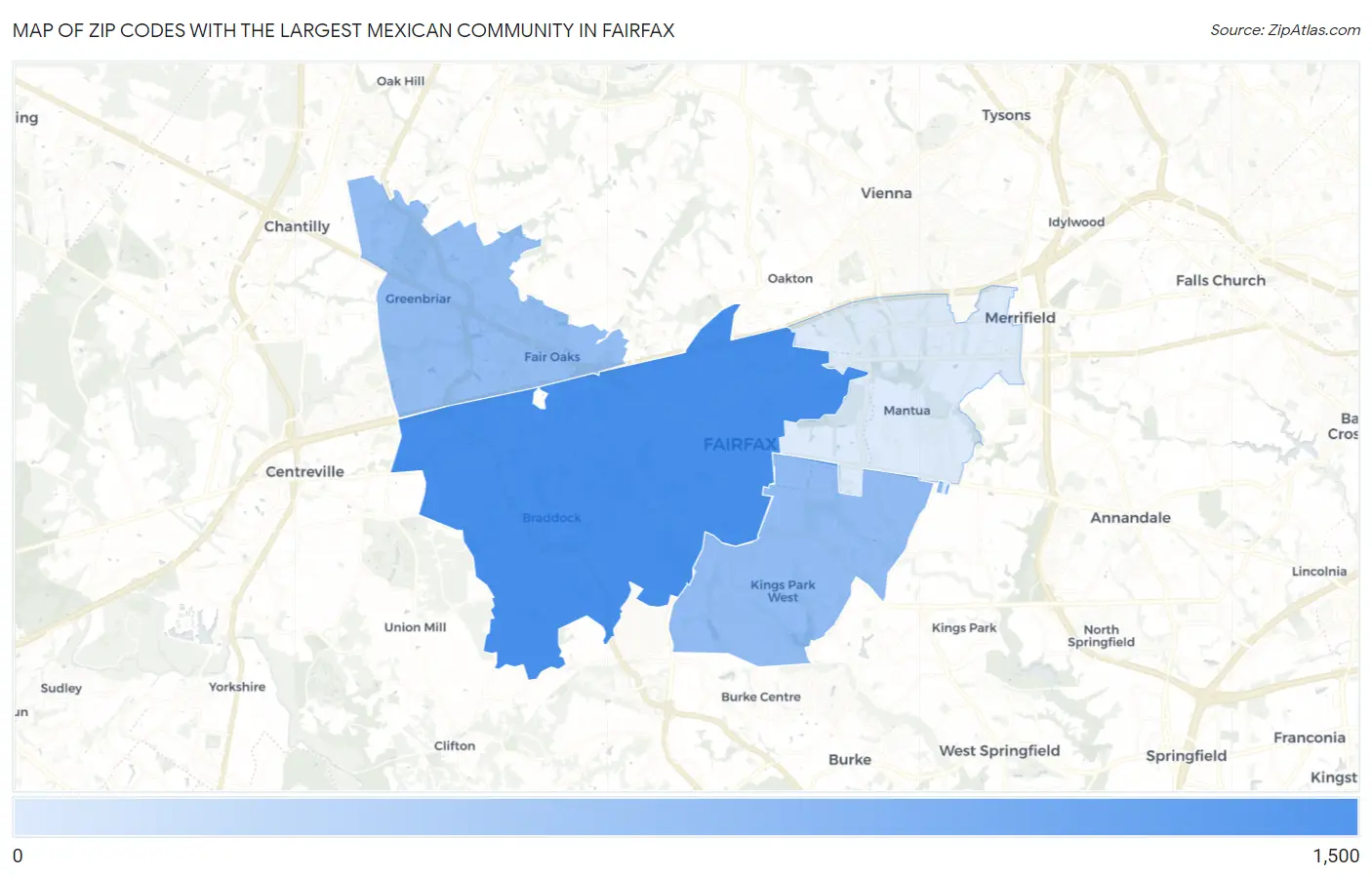 Zip Codes with the Largest Mexican Community in Fairfax Map