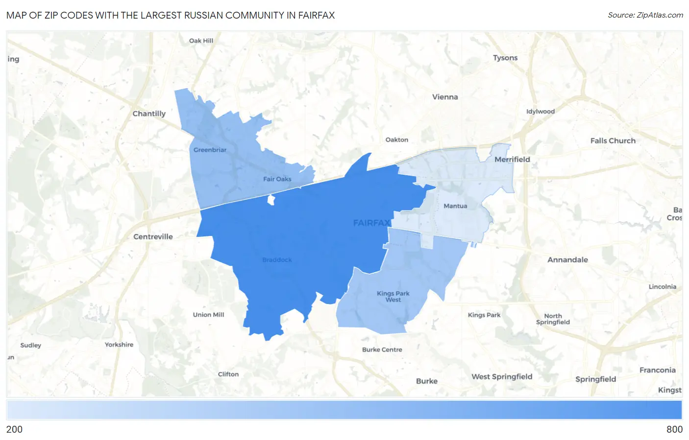 Zip Codes with the Largest Russian Community in Fairfax Map