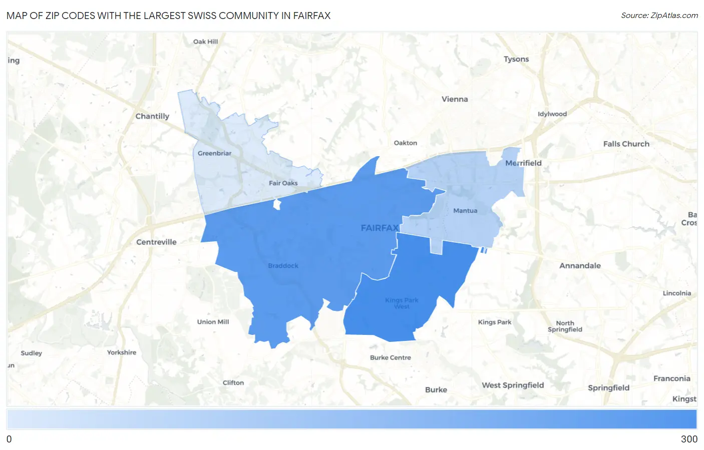 Zip Codes with the Largest Swiss Community in Fairfax Map
