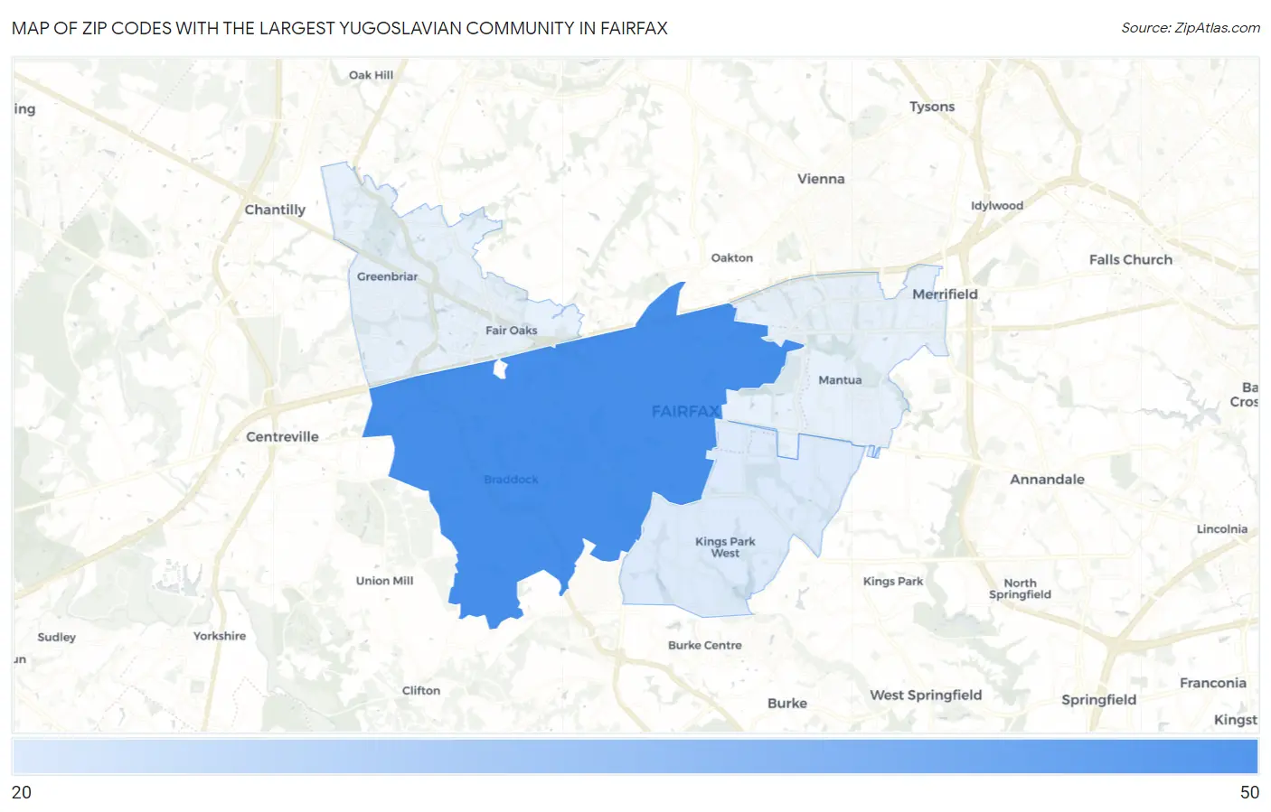 Zip Codes with the Largest Yugoslavian Community in Fairfax Map