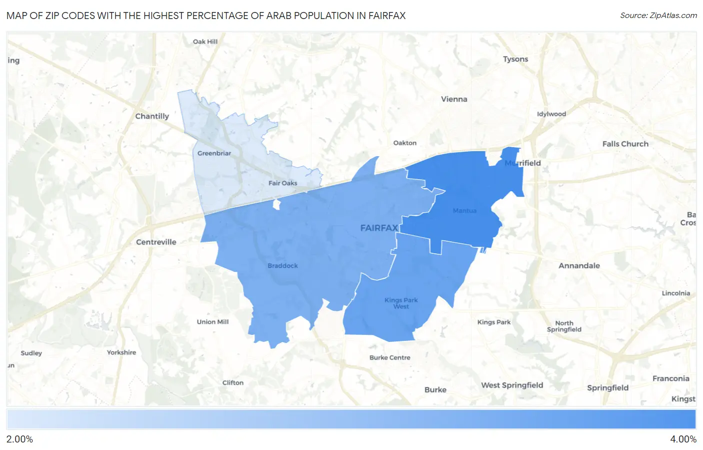 Zip Codes with the Highest Percentage of Arab Population in Fairfax Map