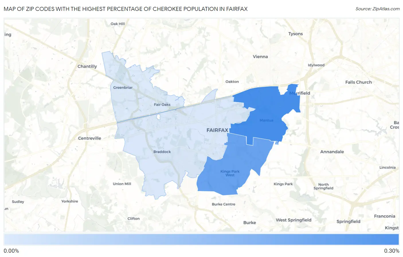 Zip Codes with the Highest Percentage of Cherokee Population in Fairfax Map