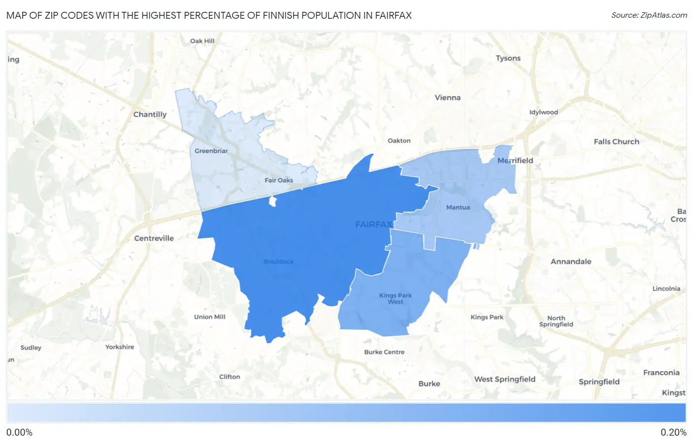 Zip Codes with the Highest Percentage of Finnish Population in Fairfax Map