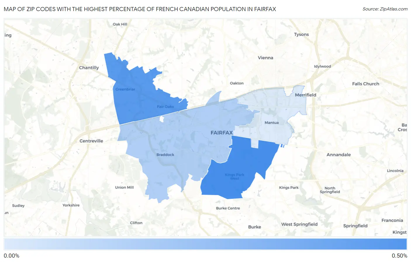 Zip Codes with the Highest Percentage of French Canadian Population in Fairfax Map
