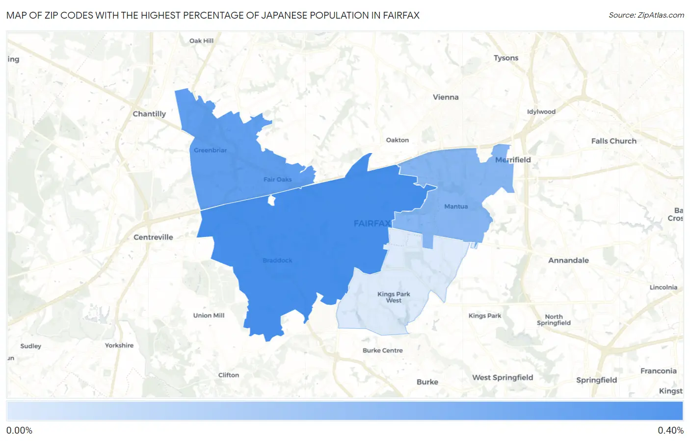 Zip Codes with the Highest Percentage of Japanese Population in Fairfax Map