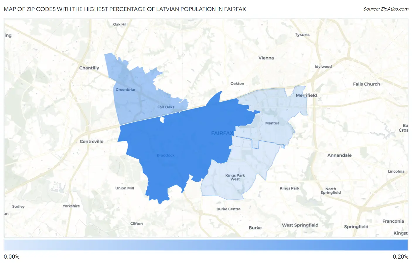 Zip Codes with the Highest Percentage of Latvian Population in Fairfax Map