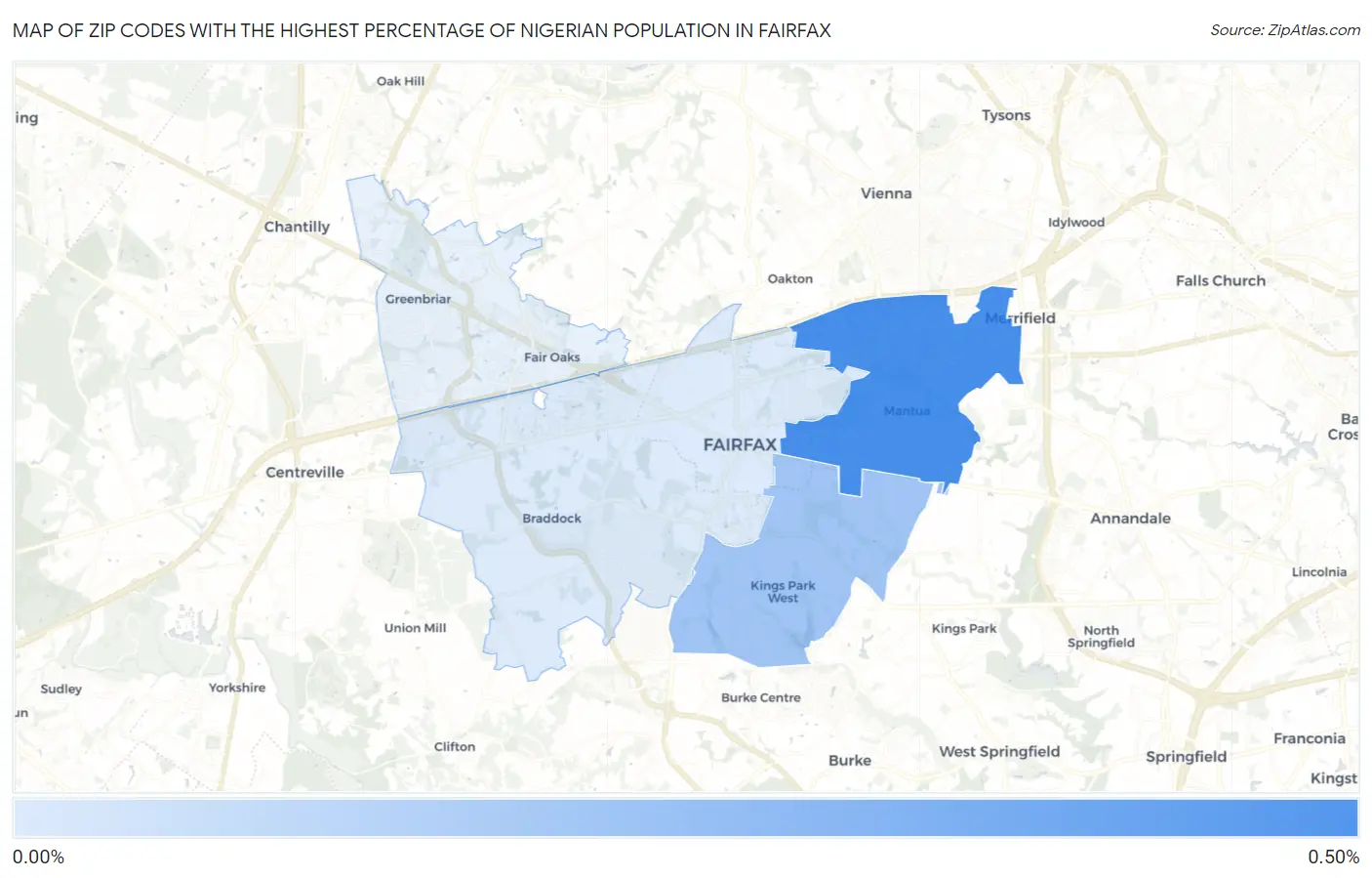 Zip Codes with the Highest Percentage of Nigerian Population in Fairfax Map