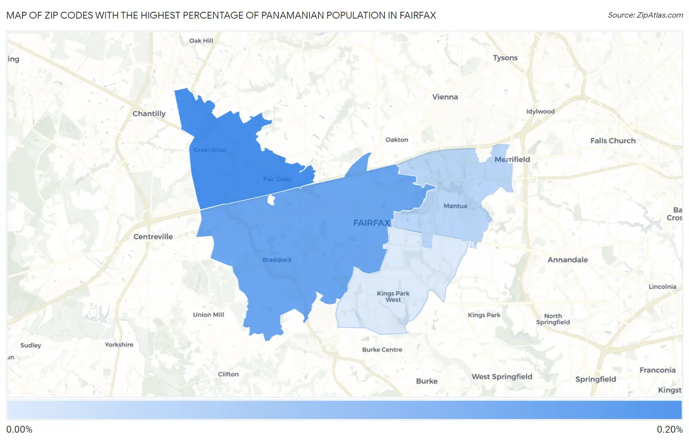 Zip Codes with the Highest Percentage of Panamanian Population in Fairfax Map