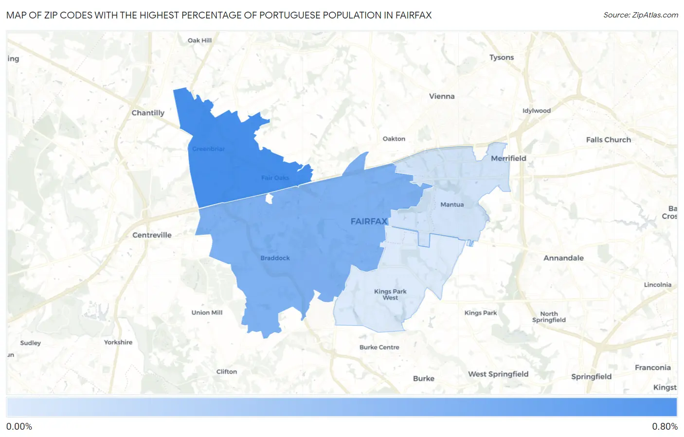 Zip Codes with the Highest Percentage of Portuguese Population in Fairfax Map