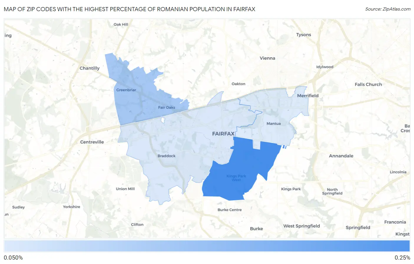 Zip Codes with the Highest Percentage of Romanian Population in Fairfax Map
