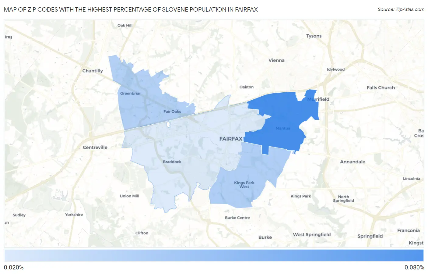 Zip Codes with the Highest Percentage of Slovene Population in Fairfax Map