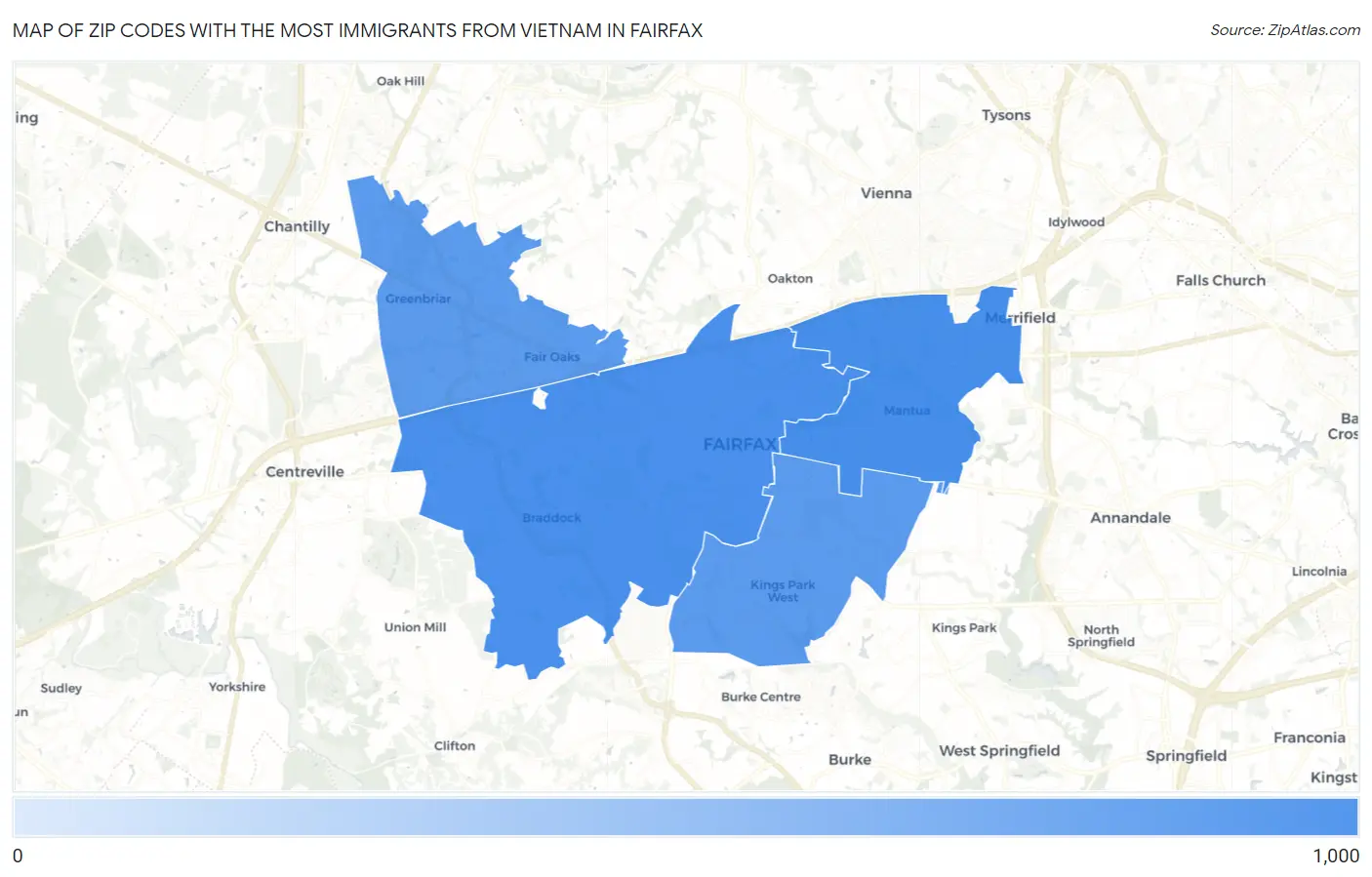 Zip Codes with the Most Immigrants from Vietnam in Fairfax Map