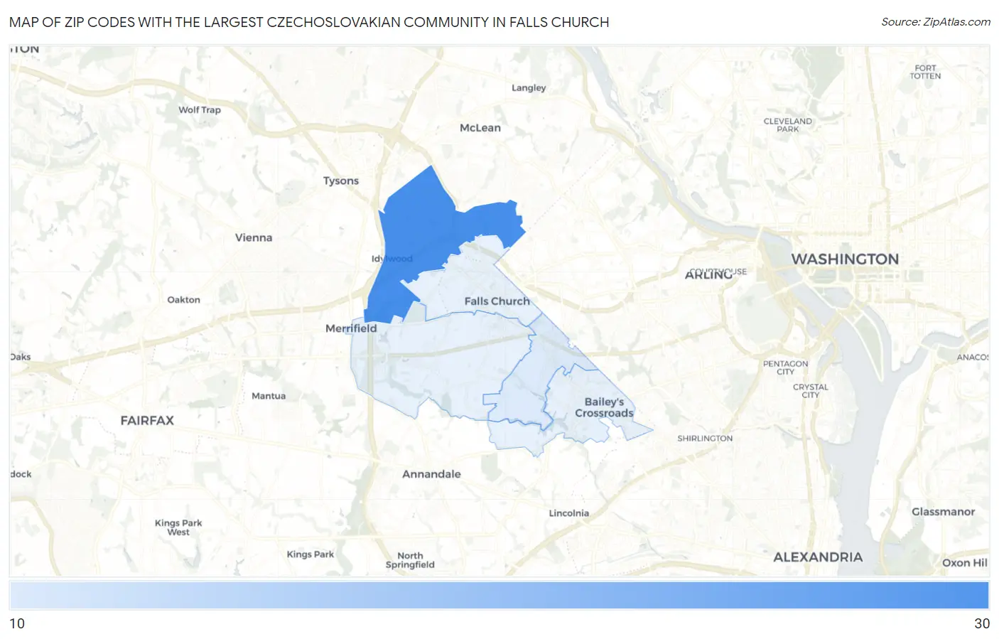Zip Codes with the Largest Czechoslovakian Community in Falls Church Map