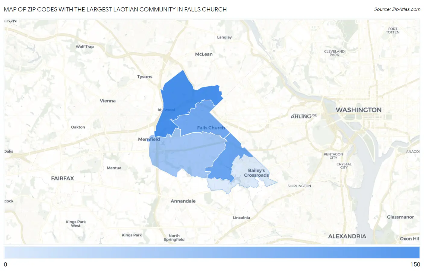 Zip Codes with the Largest Laotian Community in Falls Church Map