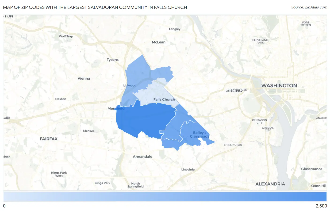 Zip Codes with the Largest Salvadoran Community in Falls Church Map
