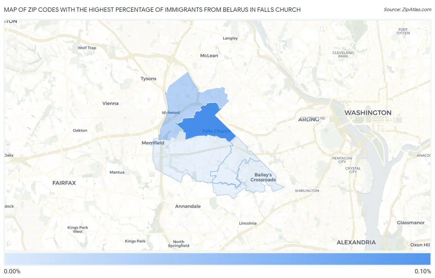 Zip Codes with the Highest Percentage of Immigrants from Belarus in Falls Church Map