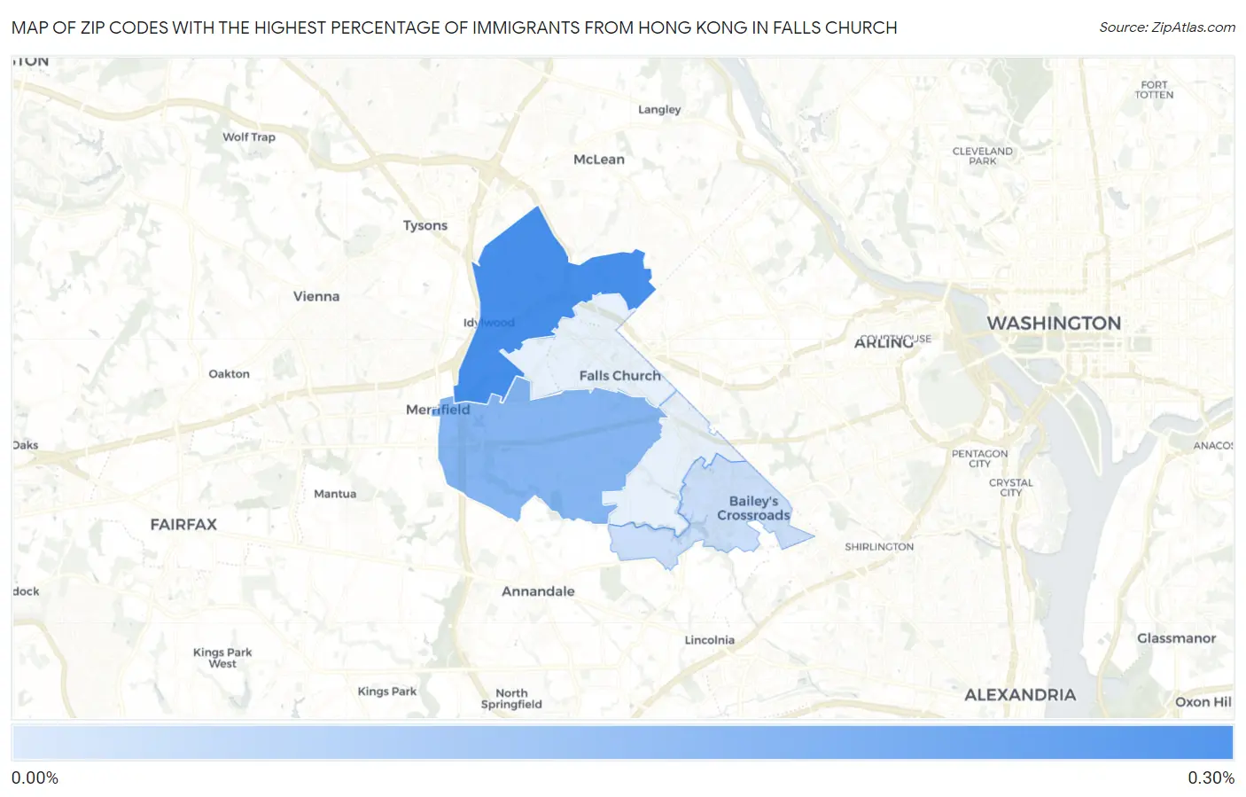 Zip Codes with the Highest Percentage of Immigrants from Hong Kong in Falls Church Map