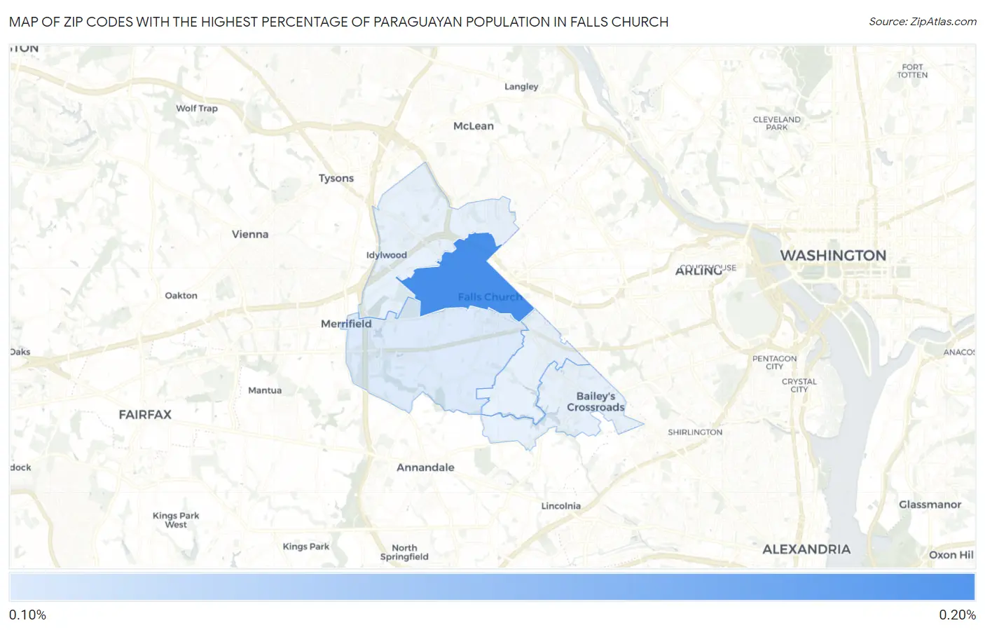 Zip Codes with the Highest Percentage of Paraguayan Population in Falls Church Map