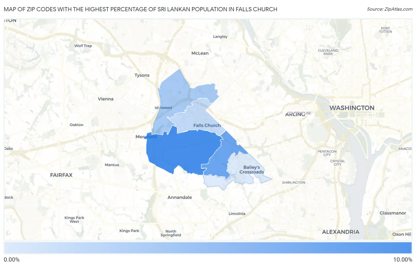 Zip Codes with the Highest Percentage of Sri Lankan Population in Falls Church Map