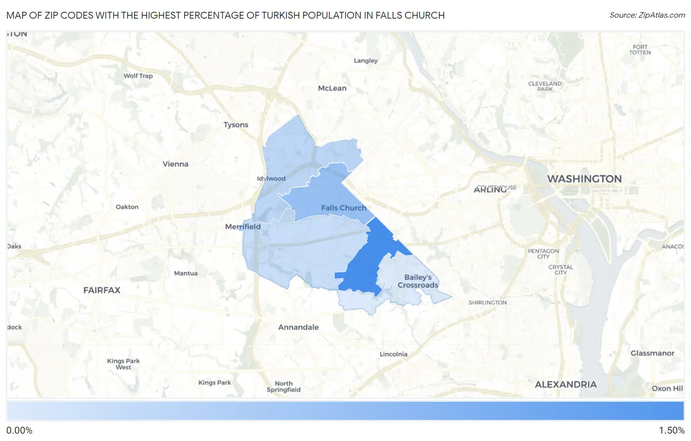 Zip Codes with the Highest Percentage of Turkish Population in Falls Church Map